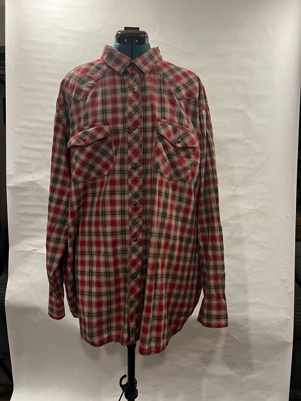 Outdoor Life Plaid Flannel Shirt Men XXL Heavyweight Pearl Snap Western Red Gray